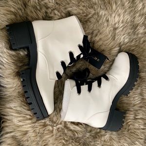 Faux leather platform combat boots
